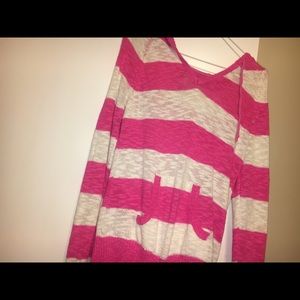 Pink and white hooded sweater